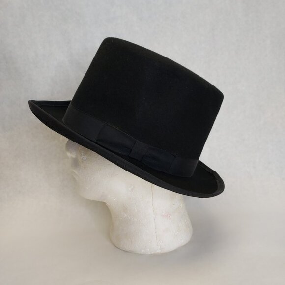 New York Hat Co Top Hat Women's M Wool Felt Classic Black Short Crown Flower Pin - Picture 5 of 16